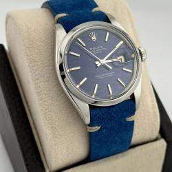 Rolex Blue Stainless Steel Oyster Perpetual Date 1500 Automatic Men's Wristwatch 34 mm