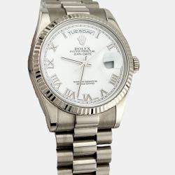 Rolex White 18k White Gold Stainless Steel Day - Date President 118239 Automatic Men's Wristwatch 36 mm