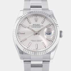 Rolex Silver 18k White Gold Stainless Steel Datejust 126234 Automatic Men's Wristwatch 36 mm