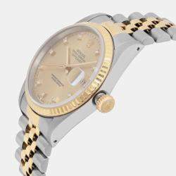 Rolex Champagne Diamond 18K Yellow Gold Datejust 16233 Automatic Men's Wristwatch 36 mm