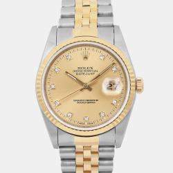 Rolex Champagne Diamond 18K Yellow Gold Datejust 16233 Automatic Men's Wristwatch 36 mm