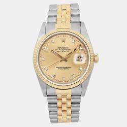 Rolex Champagne Diamond 18K Yellow Gold Datejust 16233 Automatic Men's Wristwatch 36 mm