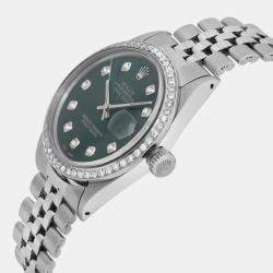 Rolex Custom Green Diamond Stainless Steel Datejust 1601 Automatic Men's Wristwatch 36 mm