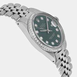 Rolex Custom Green Diamond Stainless Steel Datejust 1601 Automatic Men's Wristwatch 36 mm
