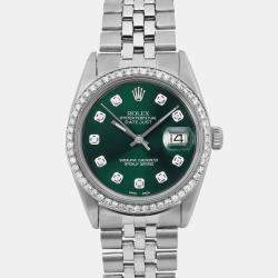Rolex Custom Green Diamond Stainless Steel Datejust 1601 Automatic Men's Wristwatch 36 mm
