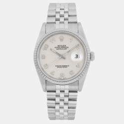 Rolex Cream 18K White Gold Datejust 16234 Automatic Men's Wristwatch 36mm