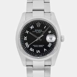 Rolex Black Stainless Steel Oyster Perpetual Date 115200 Automatic Men's Wristwatch 34MM