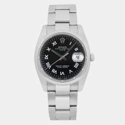 Rolex Black Stainless Steel Oyster Perpetual Date 115200 Automatic Men's Wristwatch 34MM