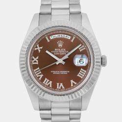 Rolex Brown 18K White Gold Day-Date President 218239 Automatic Men's Wristwatch 41mm