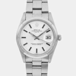 Rolex Silver Stainless Steel Oyster Perpetual Date 15000 Automatic Men's Wristwatch 34mm