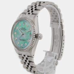 Rolex Custom Green Turquoise Diamond Stainless Steel Datejust 16030 Automatic Men's Wristwatch 36mm
