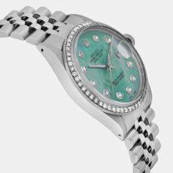 Rolex Custom Green Turquoise Diamond Stainless Steel Datejust 16030 Automatic Men's Wristwatch 36mm