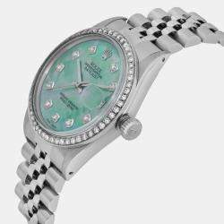 Rolex Custom Green Turquoise Diamond Stainless Steel Datejust 16030 Automatic Men's Wristwatch 36mm