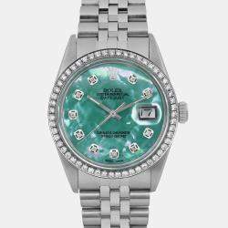 Rolex Custom Green Turquoise Diamond Stainless Steel Datejust 16030 Automatic Men's Wristwatch 36mm