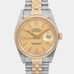 Rolex Champagne 18K Yellow Gold Stainless Steel Datejust 16013 Automatic Men's Wristwatch 36 mm