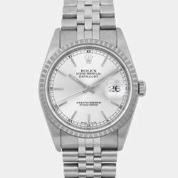 Rolex Silver Stainless Steel Datejust 16220 Automatic Men's Wristwatch 36 mm