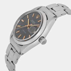 Rolex Black Stainless Steel Oysterdate Precision 6694 Manual Wind Men's Wristwatch 34 mm