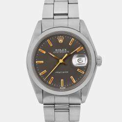 Rolex Black Stainless Steel Oysterdate Precision 6694 Manual Wind Men's Wristwatch 34 mm