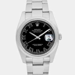 Rolex Black Stainless Steel Datejust 116200 Automatic Men's Wristwatch 36 mm