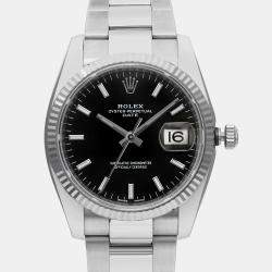 Rolex Black 18K White Gold Oyster Perpetual Date 115234 Automatic Men's Wristwatch 34 mm