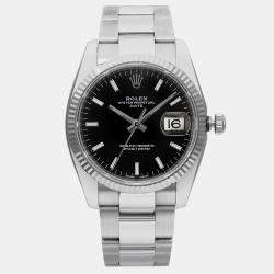 Rolex Black 18K White Gold Oyster Perpetual Date 115234 Automatic Men's Wristwatch 34 mm