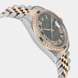 Rolex Custom Green Diamond 18K Yellow Gold Stainless Steel Datejust 16233 Automatic Men's Wristwatch 36mm