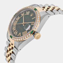Rolex Custom Green Diamond 18K Yellow Gold Stainless Steel Datejust 16233 Automatic Men's Wristwatch 36mm