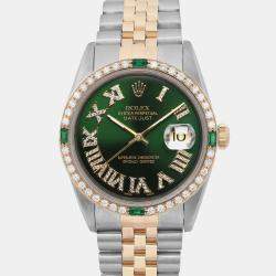 Rolex Custom Green Diamond 18K Yellow Gold Stainless Steel Datejust 16233 Automatic Men's Wristwatch 36mm
