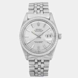 Rolex Silver Stainless Steel Datejust 1603 Automatic Men's Wristwatch 36mm