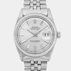 Rolex Silver Stainless Steel Datejust 1603 Automatic Men's Wristwatch 36mm