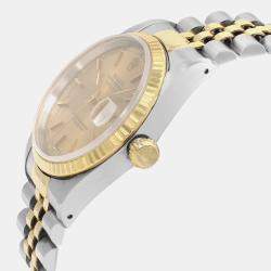 Rolex Champagne 18k Yellow Gold Stainless Steel Datejust 16233 Automatic Men's Wristwatch 36mm