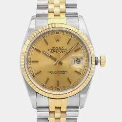 Rolex Champagne 18k Yellow Gold Stainless Steel Datejust 16233 Automatic Men's Wristwatch 36mm