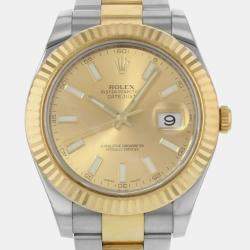 Pre Owned Rolex Champagne 18K Yellow Gold Stainless Steel Datejust II 116333 Automatic Men's Wristwatch 41mm