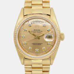 Rolex Champagne Diamond 18K Yellow Gold Day-Date 1803 Automatic Men's Wristwatch 36mm