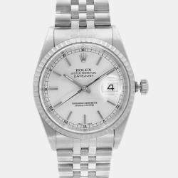 Rolex Silver Stainless Steel Datejust 16220 Automatic Men's Wristwatch 36 mm