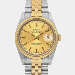 Rolex Champagne 18k Yellow Gold Stainless Steel Datejust 16233 Automatic Men's Wristwatch 36 mm