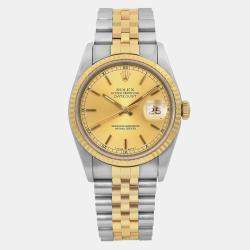 Rolex Champagne 18k Yellow Gold Stainless Steel Datejust 16233 Automatic Men's Wristwatch 36 mm