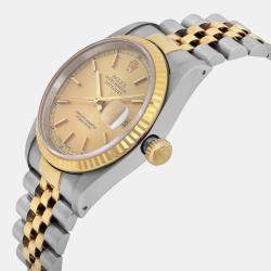 Rolex Champagne 18k Yellow Gold Stainless Steel Datejust 16233 Automatic Men's Wristwatch 36 mm