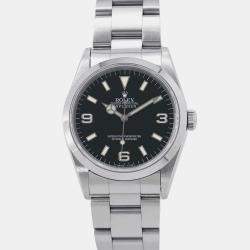 Rolex Black Stainless Steel Explorer 14270 Automatic Men's Wristwatch 36mm