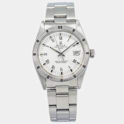 Rolex White Stainless Steel Oyster Perpetual Date 15010 Automatic Men's Wristwatch 34mm