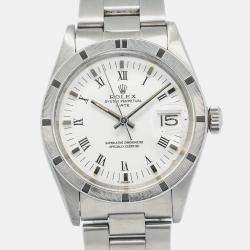 Rolex White Stainless Steel Oyster Perpetual Date 15010 Automatic Men's Wristwatch 34mm