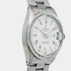 Rolex White Stainless Steel Oyster Perpetual Date 15010 Automatic Men's Wristwatch 34mm