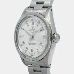 Rolex White Stainless Steel Oyster Perpetual Date 15010 Automatic Men's Wristwatch 34mm