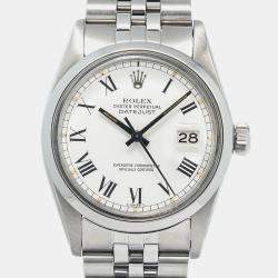 Rolex White Stainless Steel Datejust 16000 Automatic Men's Wristwatch 36mm