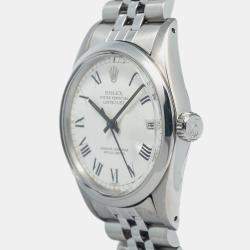 Rolex White Stainless Steel Datejust 16000 Automatic Men's Wristwatch 36mm
