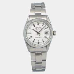 Rolex White Stainless Steel Oyster Perpetual Date 15000 Automatic Men's Wristwatch 34mm
