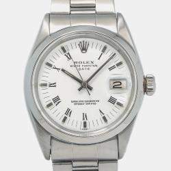 Rolex White Stainless Steel Oyster Perpetual Date 15000 Automatic Men's Wristwatch 34mm