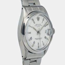 Rolex White Stainless Steel Oyster Perpetual Date 15000 Automatic Men's Wristwatch 34mm