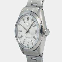 Rolex White Stainless Steel Oyster Perpetual Date 15000 Automatic Men's Wristwatch 34mm