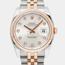 Rolex Silver Rose Gold Stainless Steel Datejust 116231 Automatic Men's Wristwatch 36mm